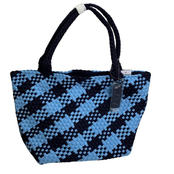 WILDFOX Large Woven Double Handle Tote Bag Blue/Navy NWT $125 - Picture 1 of 7